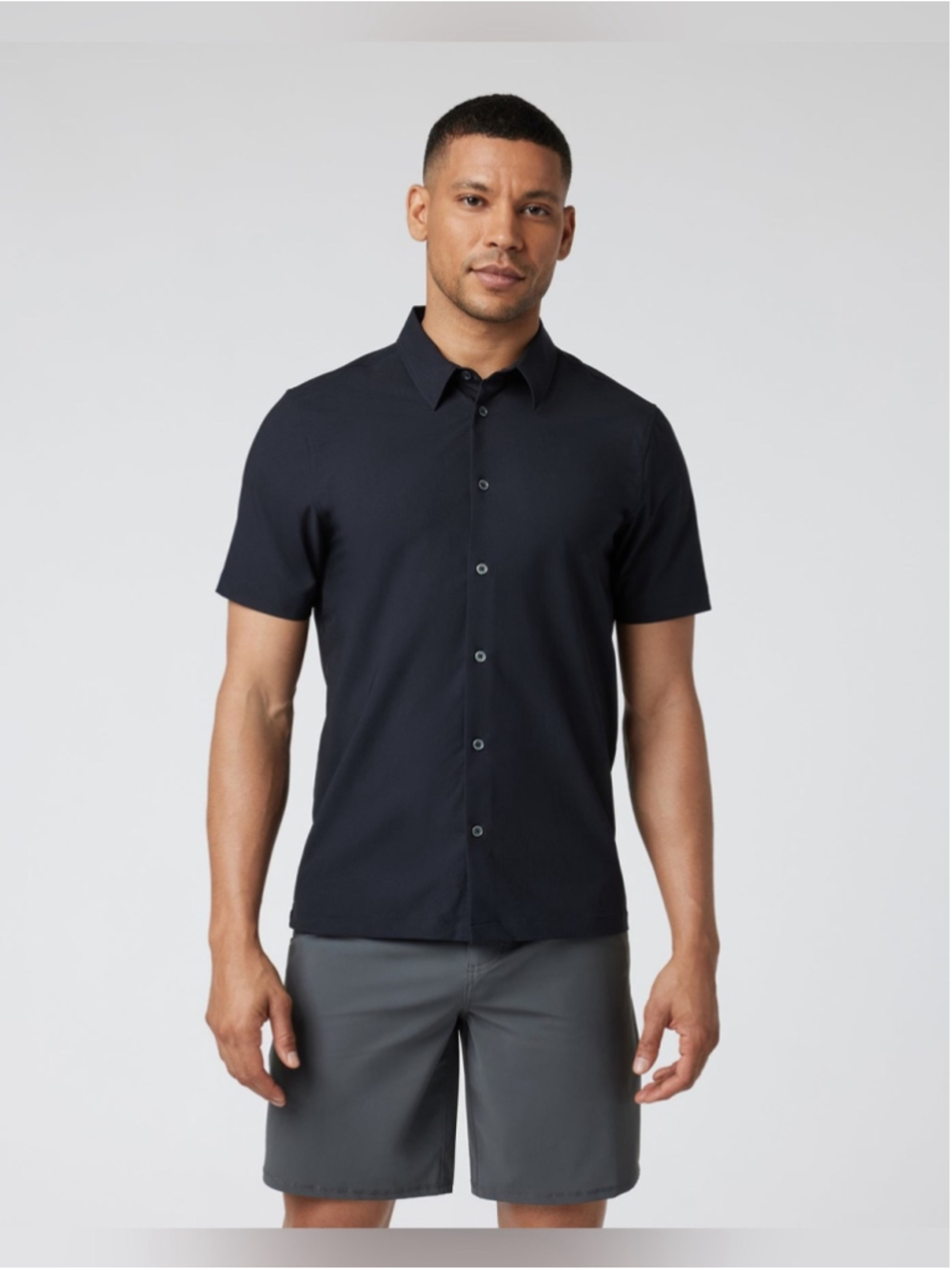Vuori Short Sleeve Manhattan Button Down Shirt Black Men's Performance size XL